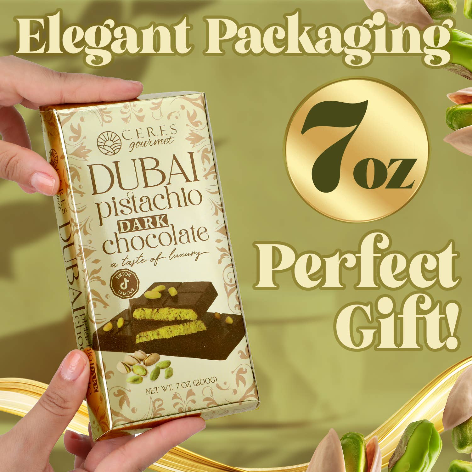 Dark Dubai Chocolate Pistachio Bar & Gift-Ready Pack 7 oz