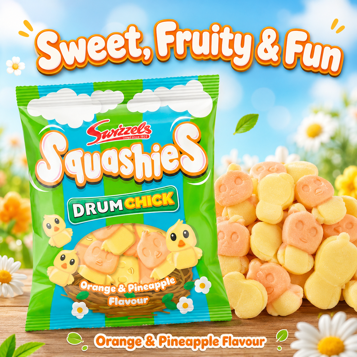 Swizzels Squashie Drum Chick Limited Edition Orange Pineapple