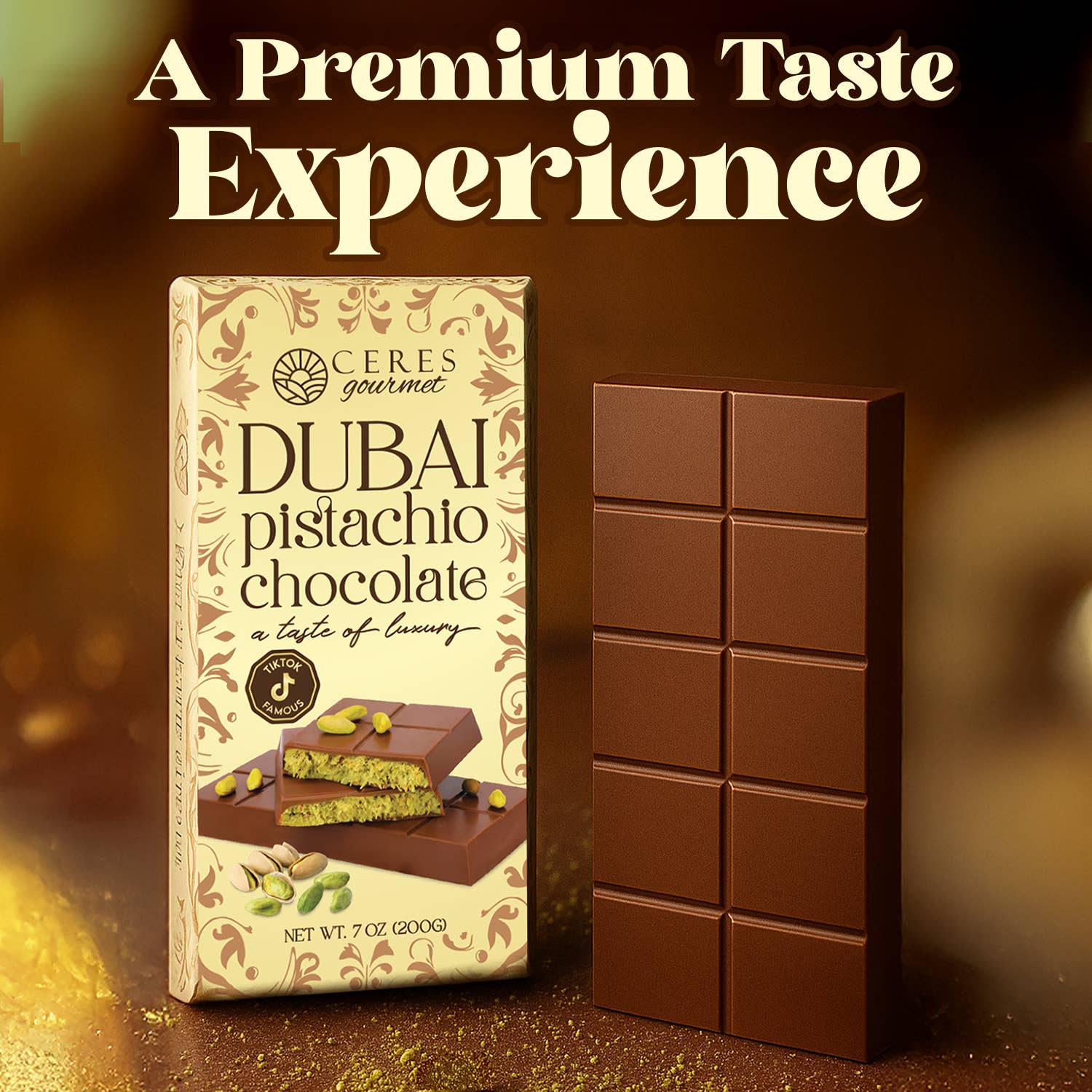 Dubai Chocolate Pistachio Bar 7 oz  - Gift-Ready Package