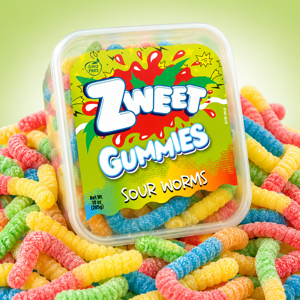 Neon Gummy Sour Worms | Zweet | With Tongs for Sharing