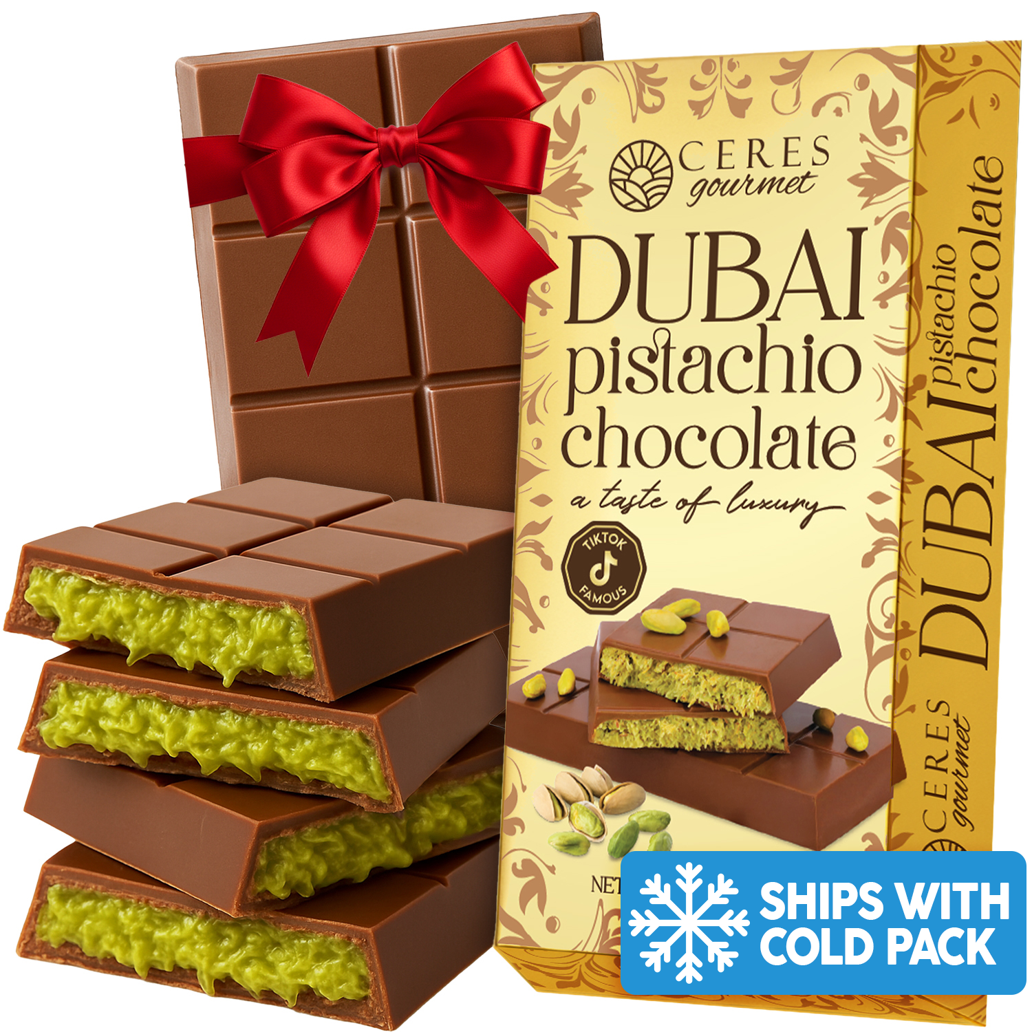 Dubai Chocolate Pistachio Bar 7 oz  - Gift-Ready Package