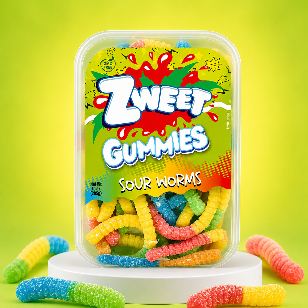 Neon Gummy Sour Worms | Zweet | With Tongs for Sharing