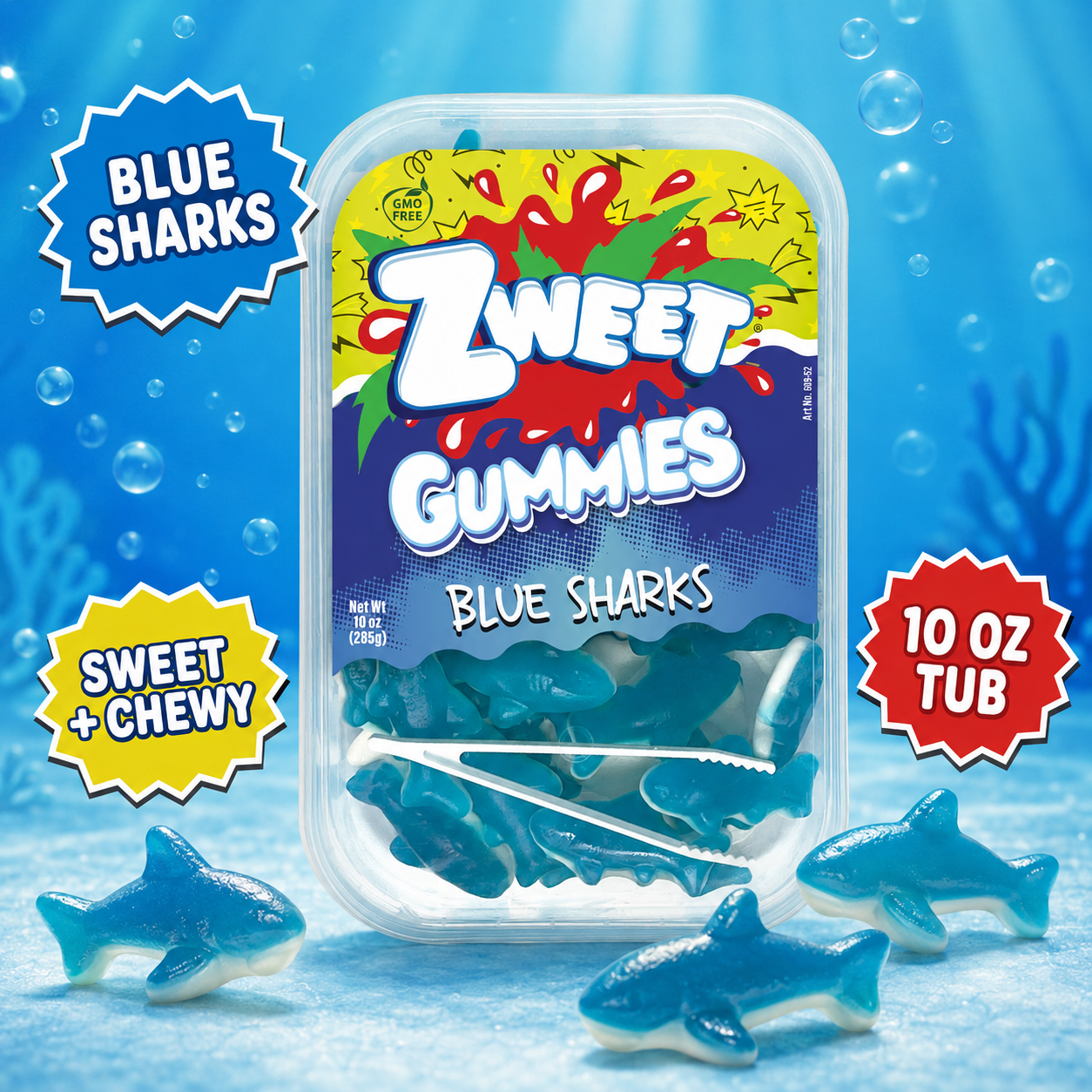 Gummy Blue Sharks | Zweet | With Tongs for Sharing
