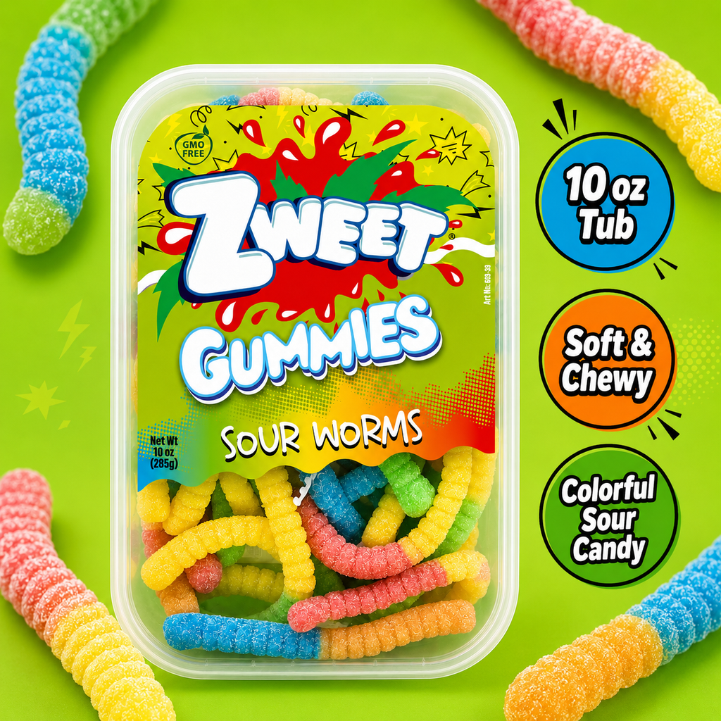 Neon Gummy Sour Worms | Zweet | With Tongs for Sharing