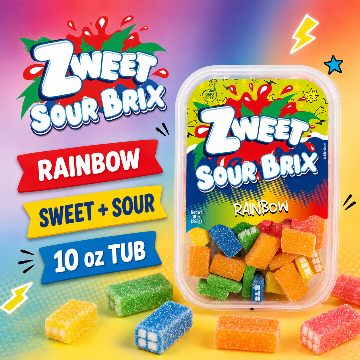 Sour Rainbow Brix | Zweet | With Tongs for Sharing