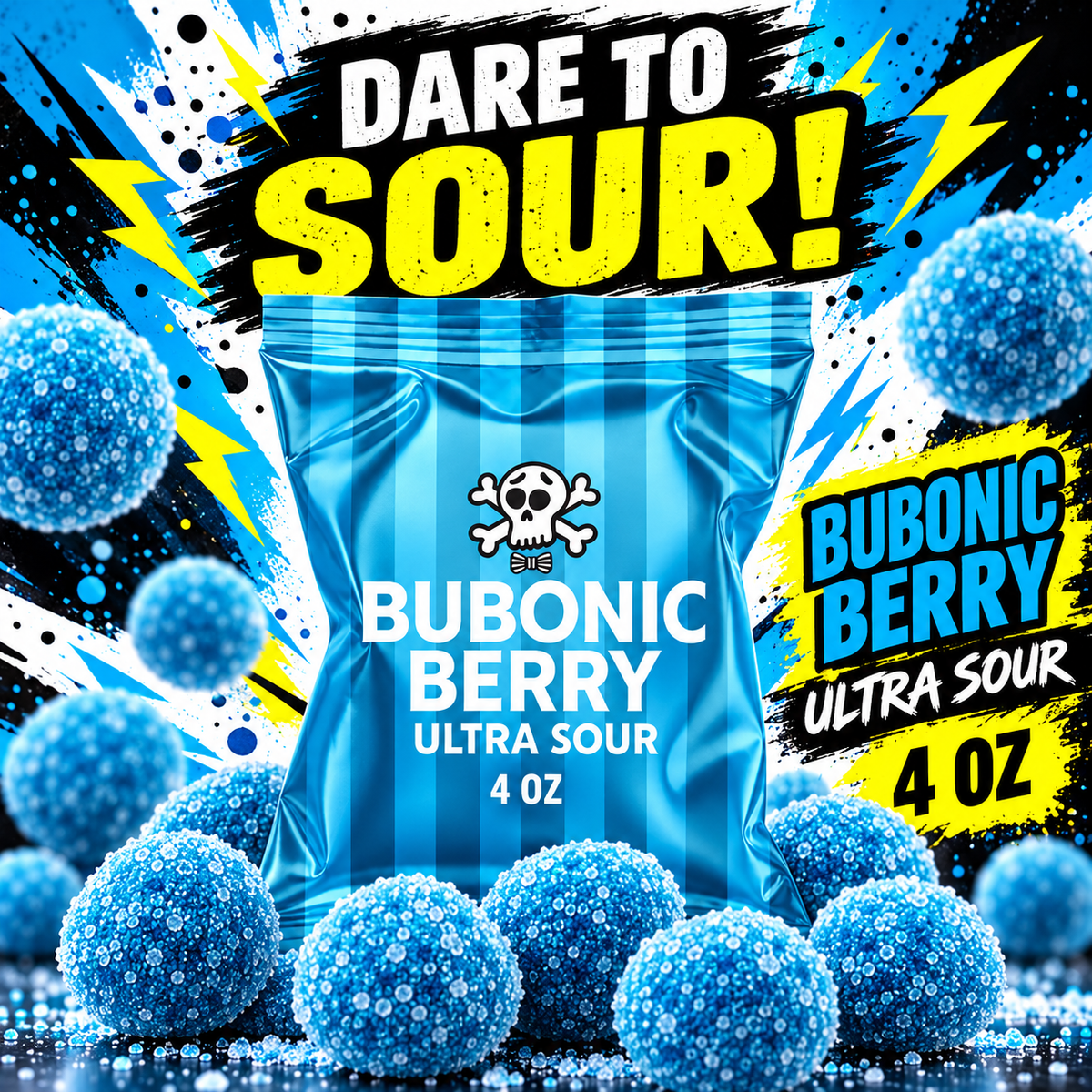 Mr Simms Bubonic Berry Ultra Sour Candy 4 oz – Extreme Blue Berry Candy Imported from the UK