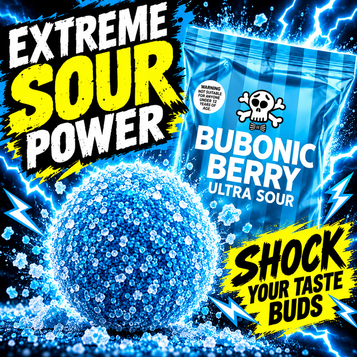 Mr Simms Bubonic Berry Ultra Sour Candy 4 oz – Extreme Blue Berry Candy Imported from the UK