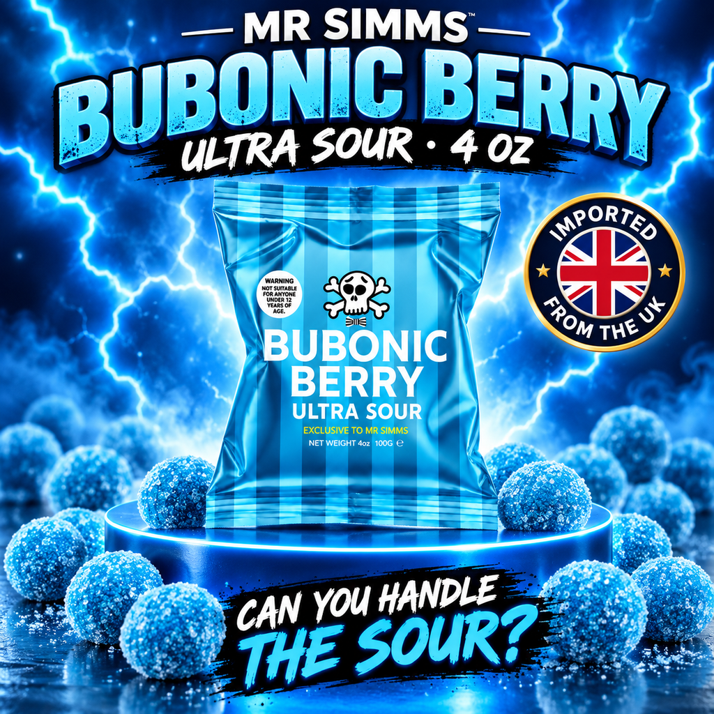 Mr Simms Bubonic Berry Ultra Sour Candy 4 oz – Extreme Blue Berry Candy Imported from the UK