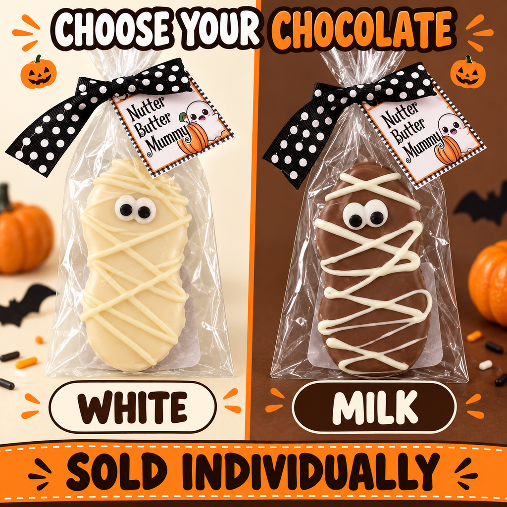 Nutter Butter Mummy Chocolate-Covered Cookie – Choose White or Milk Chocolate – Halloween Treat