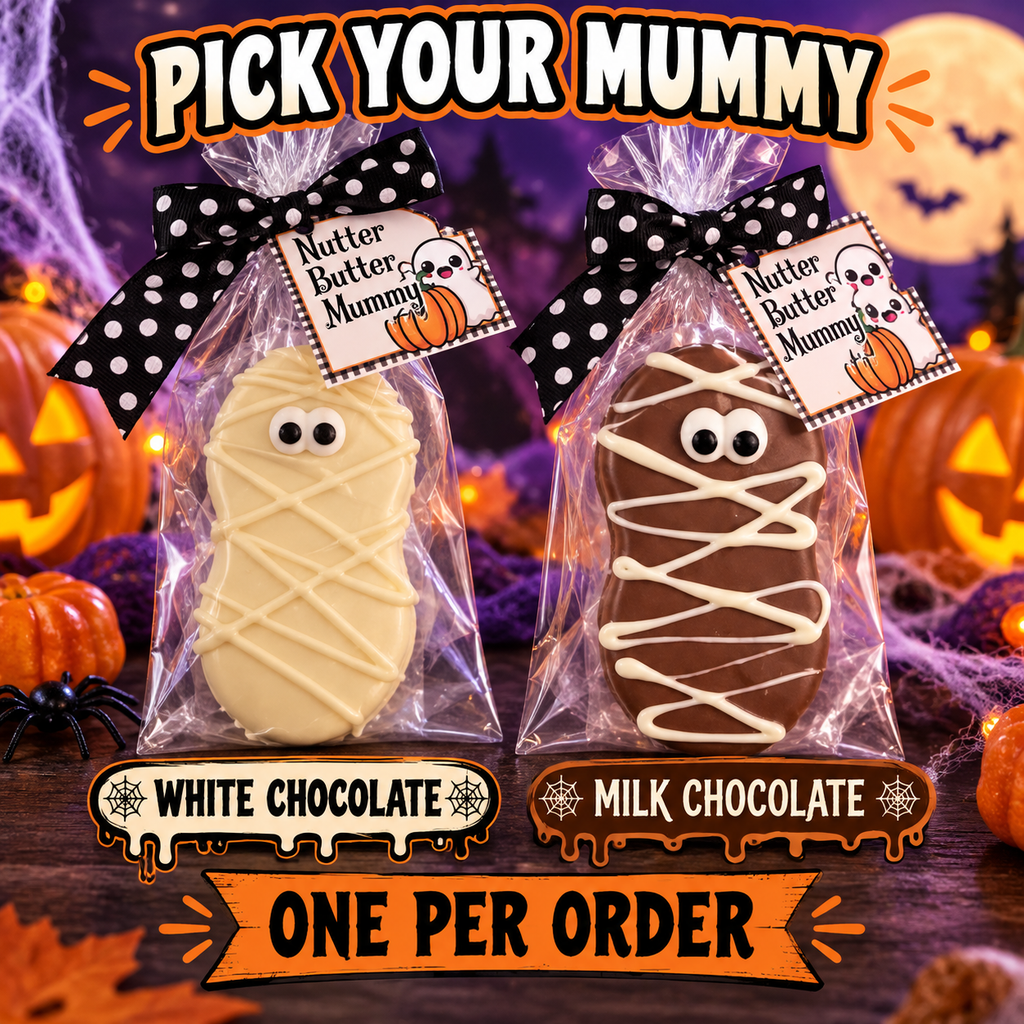 Nutter Butter Mummy Chocolate-Covered Cookie – Choose White or Milk Chocolate – Halloween Treat