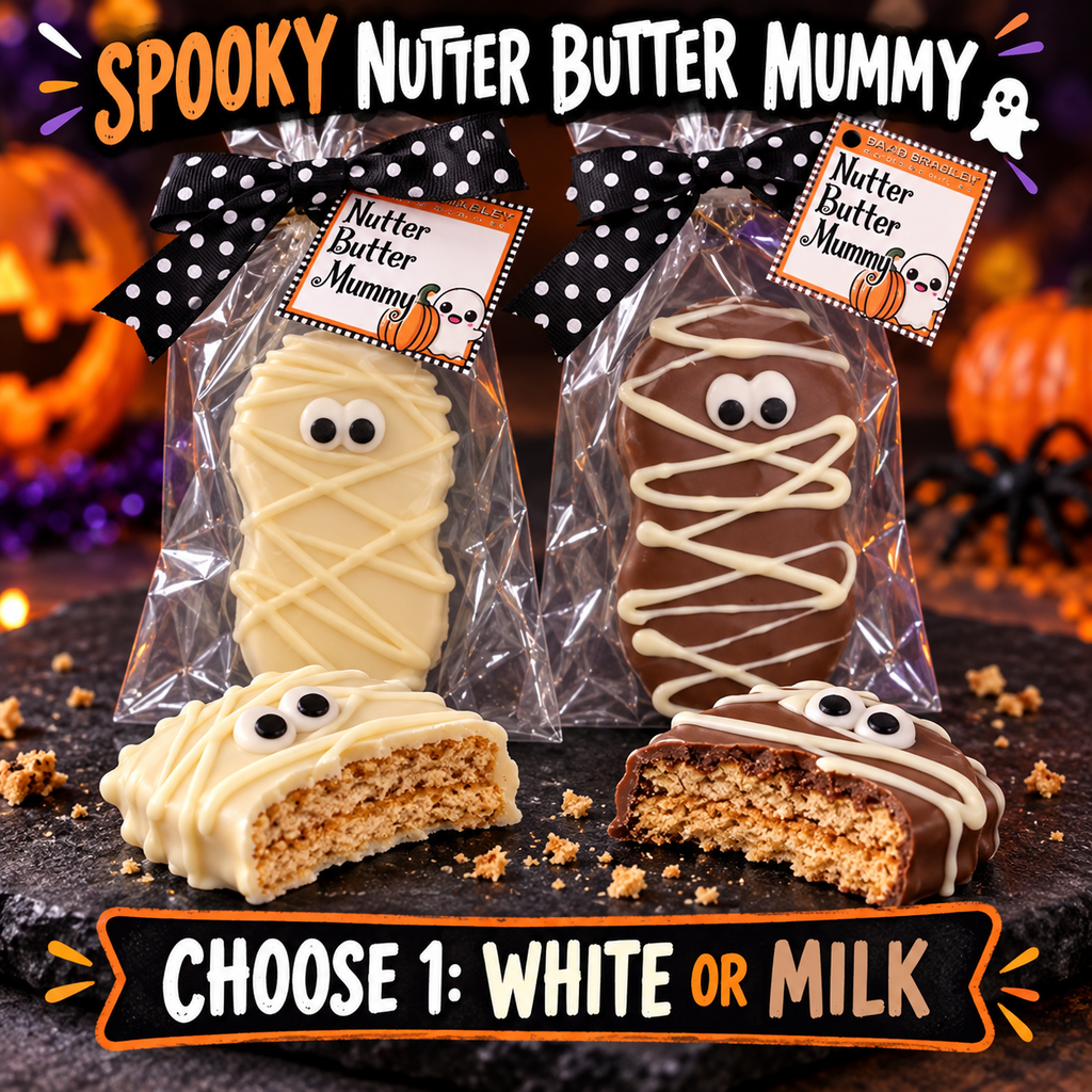 Nutter Butter Mummy Chocolate-Covered Cookie – Choose White or Milk Chocolate – Halloween Treat