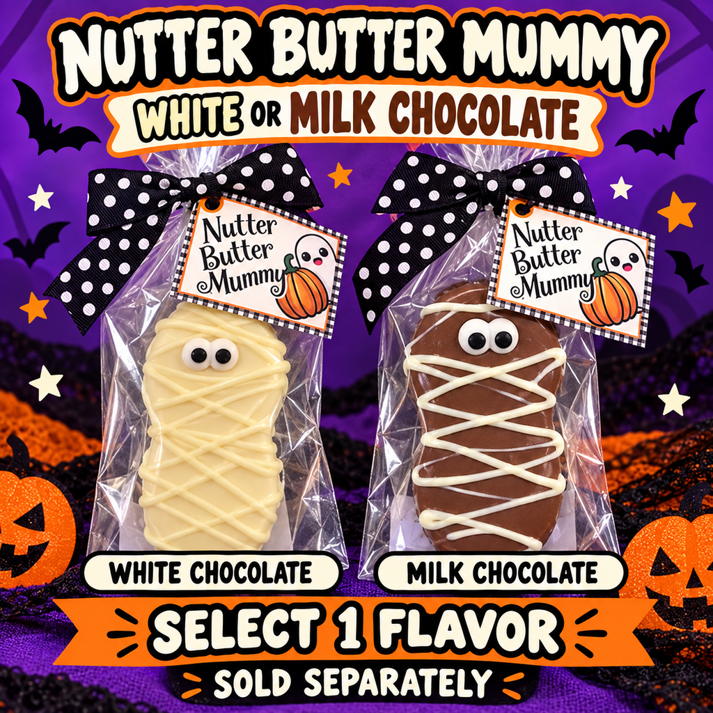 Nutter Butter Mummy Chocolate-Covered Cookie – Choose White or Milk Chocolate – Halloween Treat