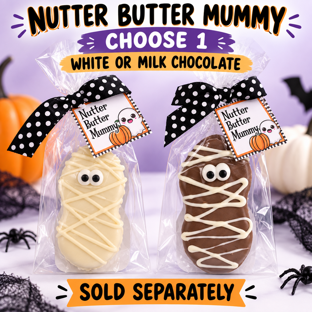 Nutter Butter Mummy Chocolate-Covered Cookie – Choose White or Milk Chocolate – Halloween Treat