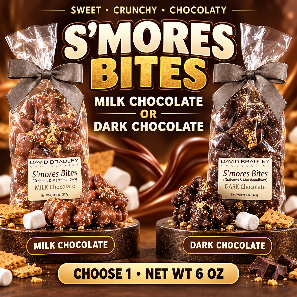 S’mores Bites - Milk or Dark Chocolate | Marshmallow & Graham Cracker Candy