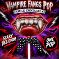Milk Chocolate Vampire Fangs Pop with Red & Silver Edible Dust – Halloween Candy – 0.5 oz