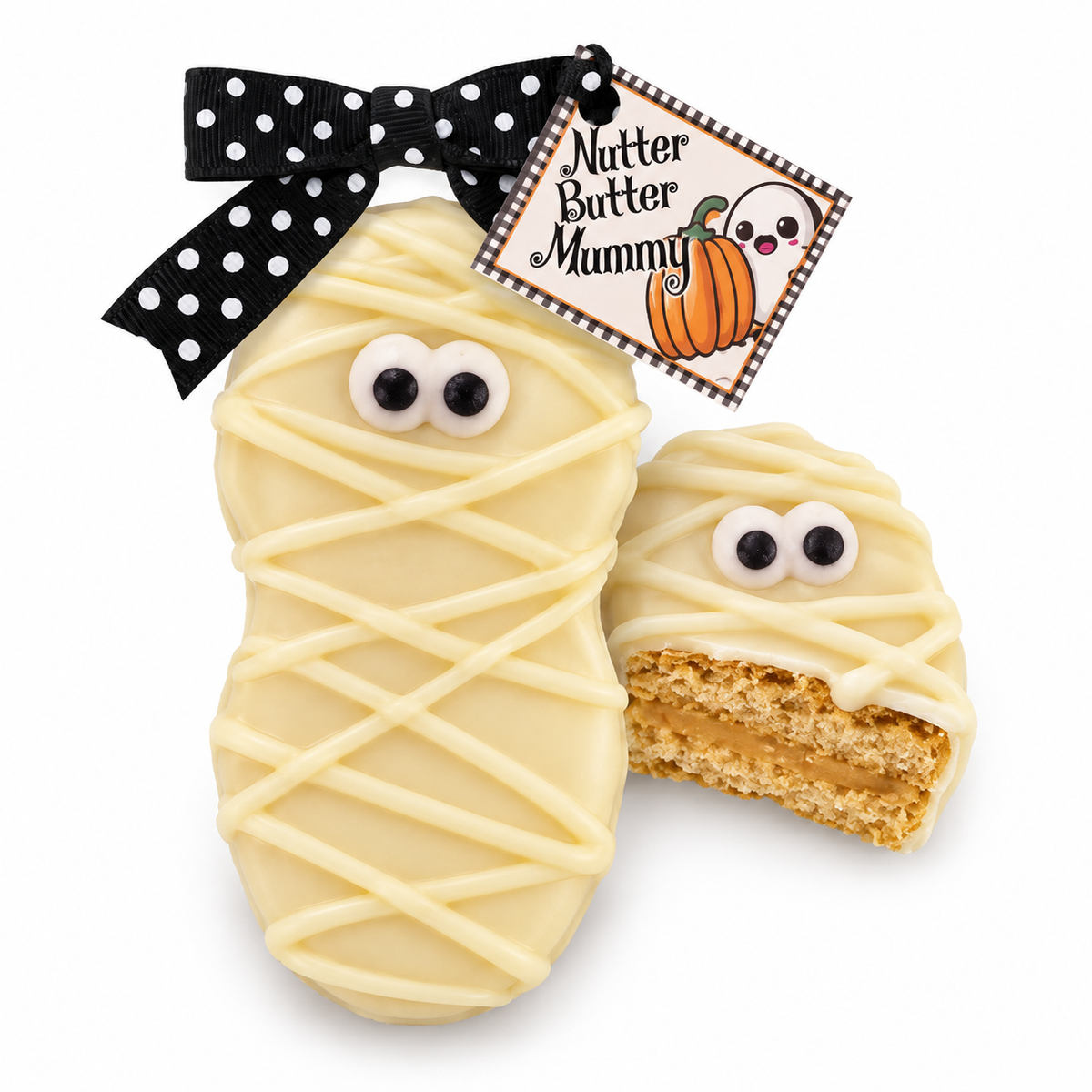 Nutter Butter Mummy Chocolate-Covered Cookie – Choose White or Milk Chocolate – Halloween Treat