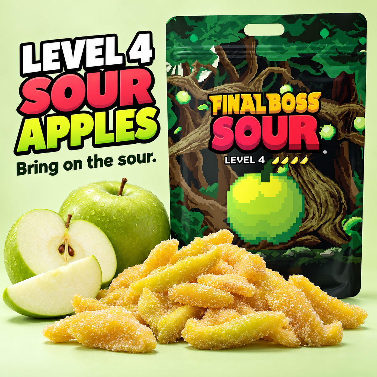 Level 4 Sour Green Apple (4-Pack) - Real Dried Fruit Candy