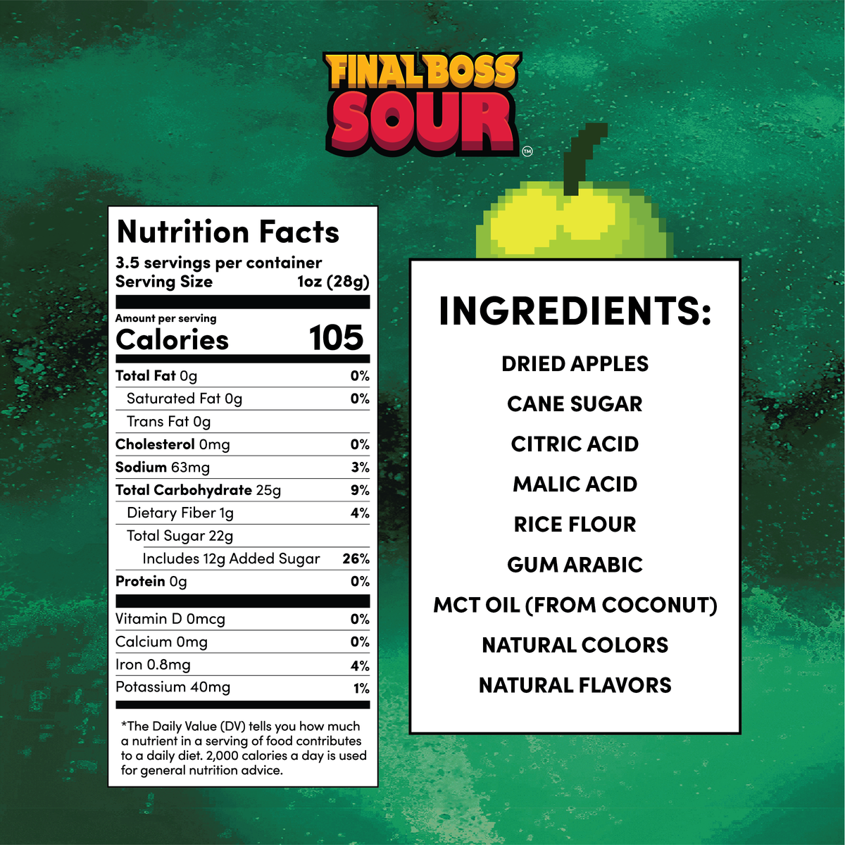 Level 4 Sour Green Apple (4-Pack) - Real Dried Fruit Candy