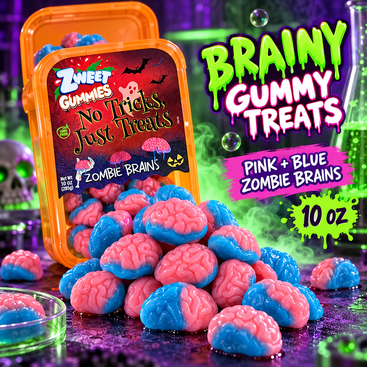 Zombie Brains Gummy Candy 10 oz – Pink & Blue Halloween Candy Treats