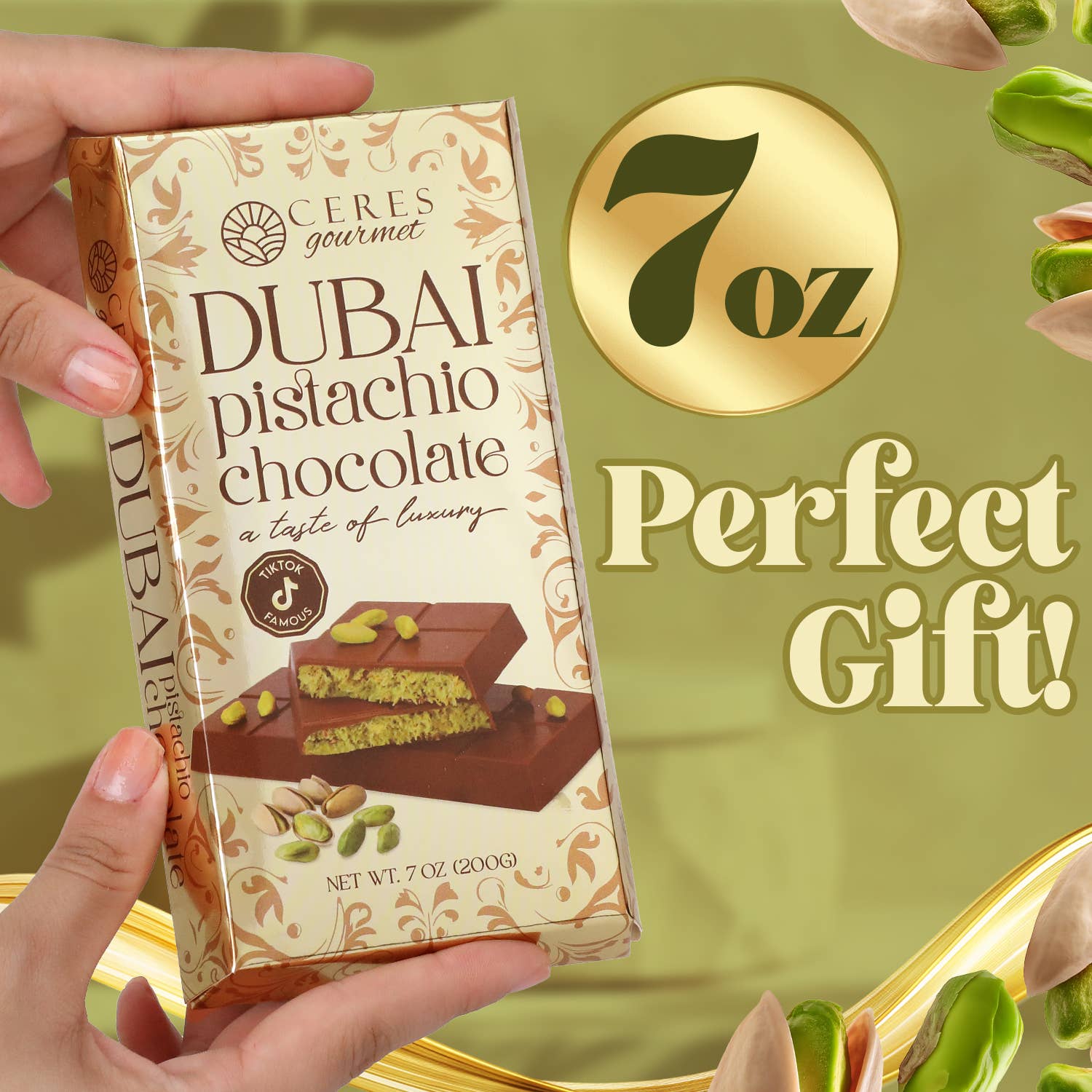 Dubai Chocolate Pistachio Bar 7 oz  - Gift-Ready Package