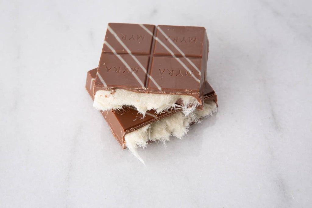 Candy Shack viral angel hair chocolate bar with milk chocolate shell and fluffy vanilla cotton candy filling