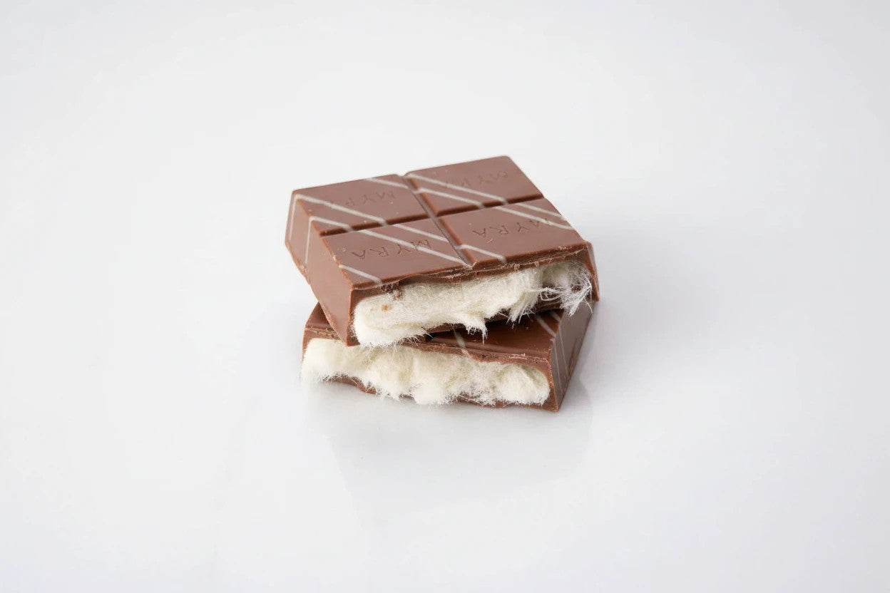 Candy Shack viral angel hair chocolate bar with milk chocolate shell and fluffy vanilla cotton candy filling