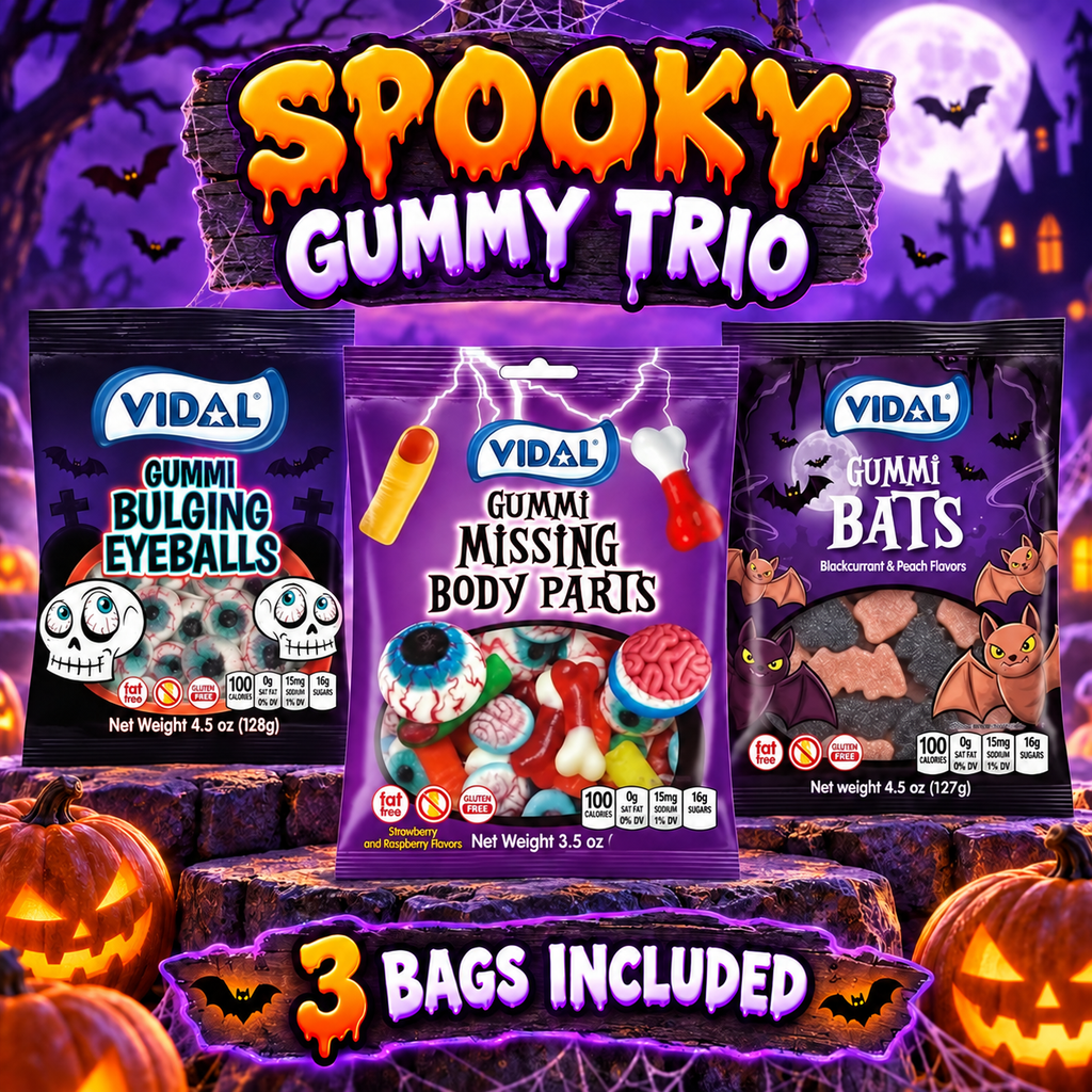Vidal Halloween Gummy Candy 3-Bag Bundle – Eyeballs, Missing Body Parts & Gummi Bats