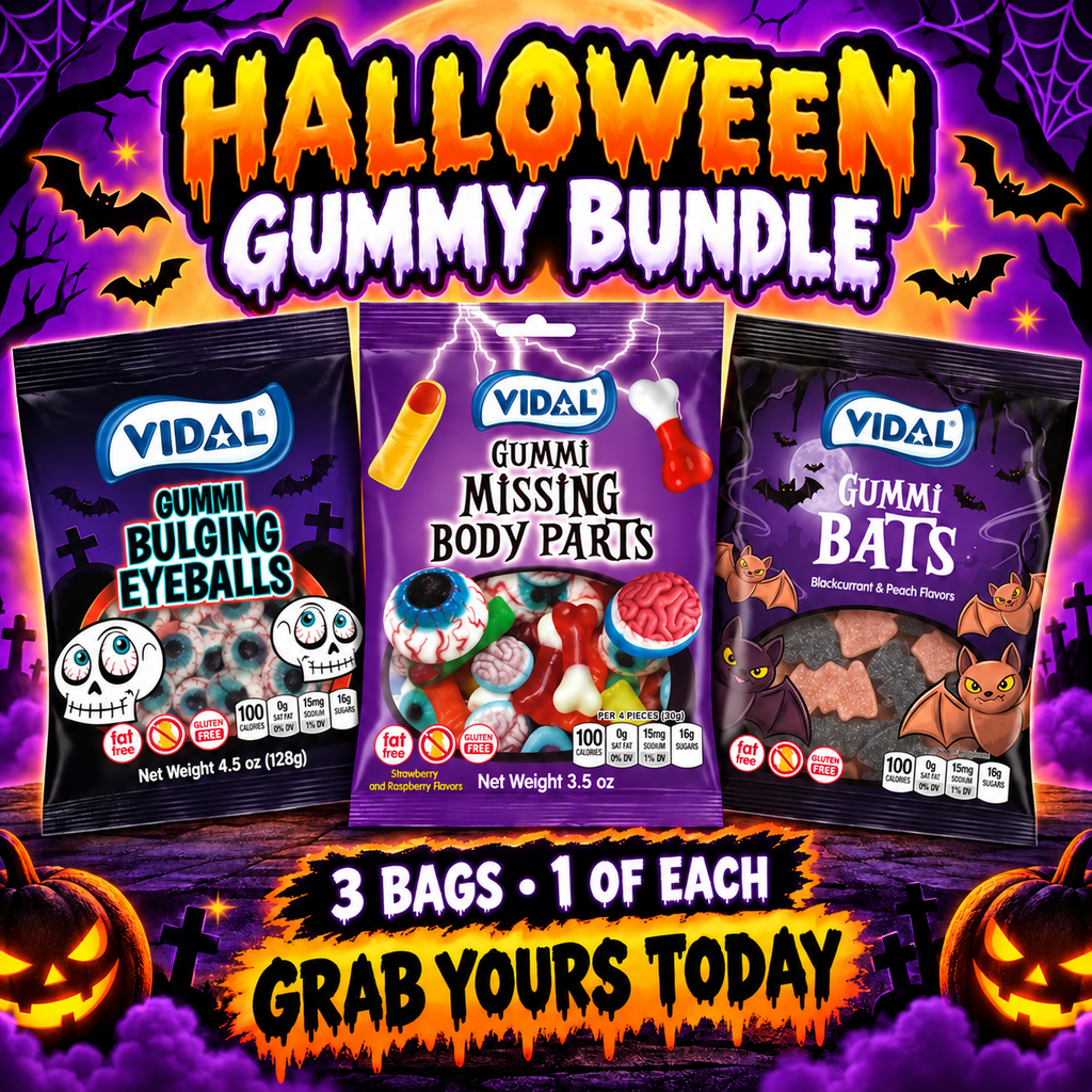 Vidal Halloween Gummy Candy 3-Bag Bundle – Eyeballs, Missing Body Parts & Gummi Bats