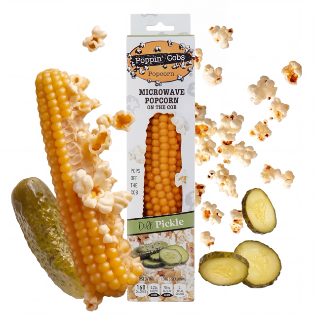 Poppin' Cobs Microwave Popcorn with Dill Pickle Seasoning