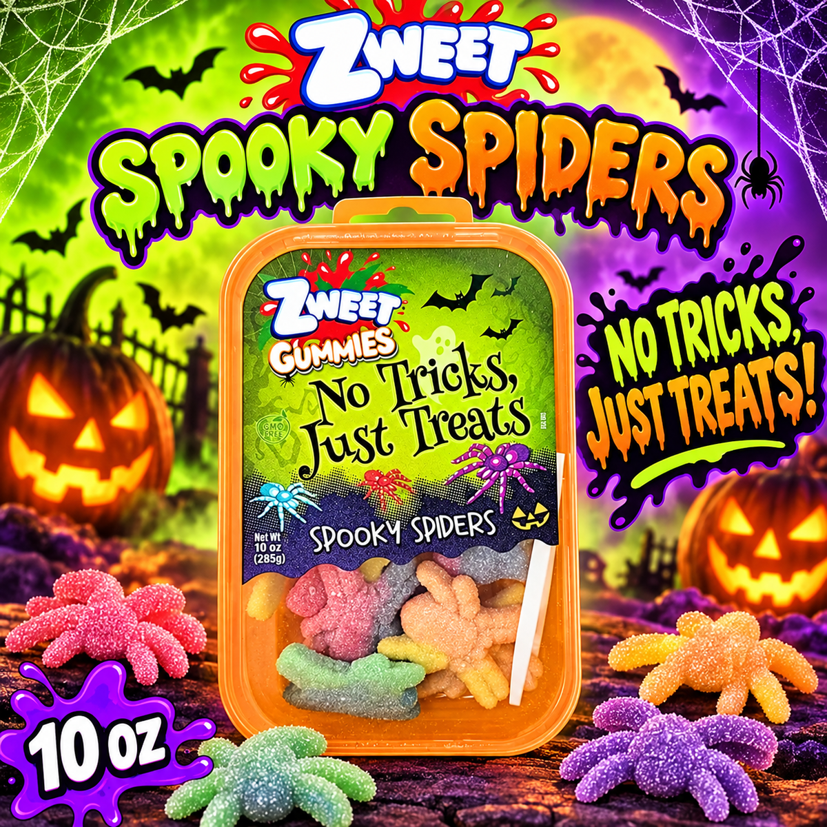Spooky Spiders Gummy Candy 10 oz – Colorful Sugar-Coated Halloween Treats