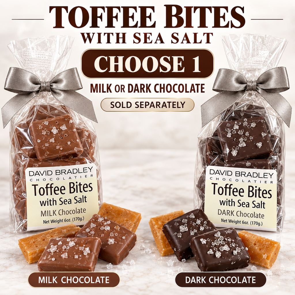 Toffee Bites with Sea Salt – Choose Milk or Dark Chocolate