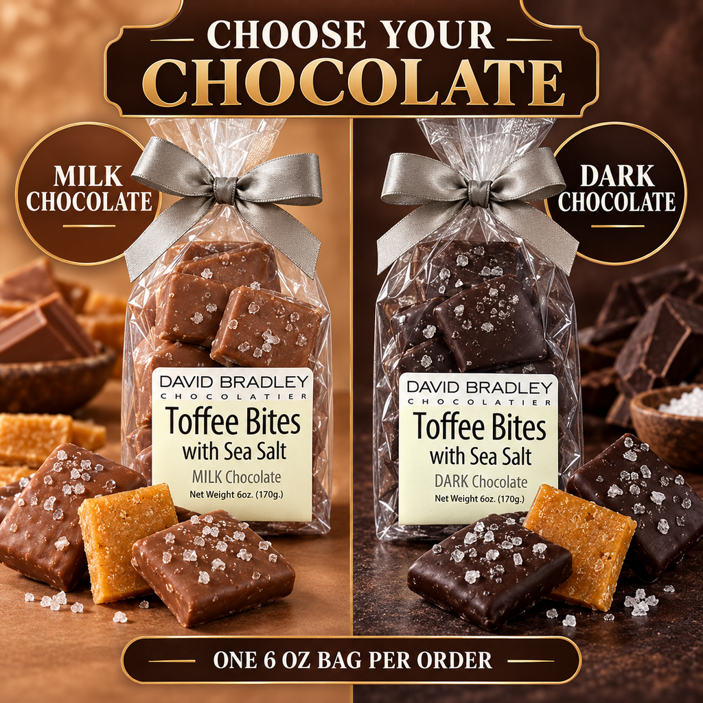 Toffee Bites with Sea Salt – Choose Milk or Dark Chocolate