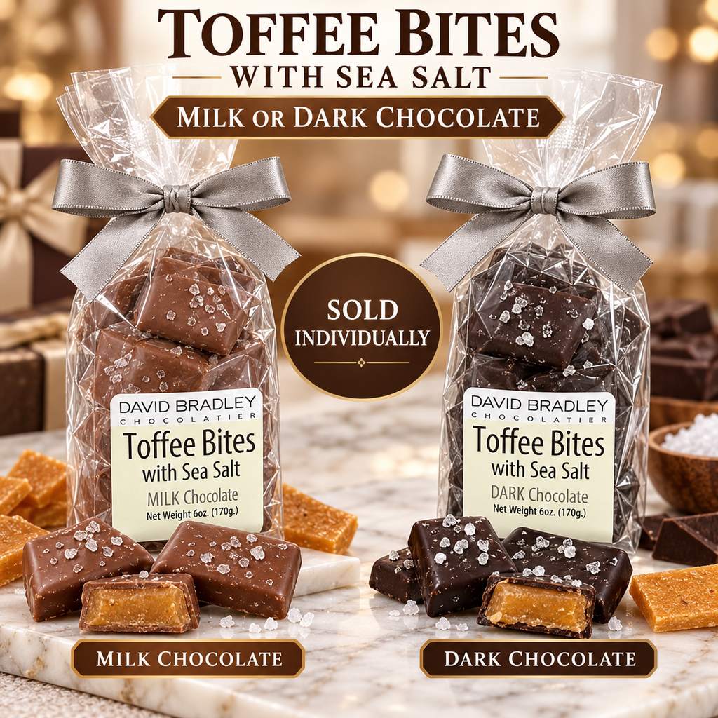 Toffee Bites with Sea Salt – Choose Milk or Dark Chocolate