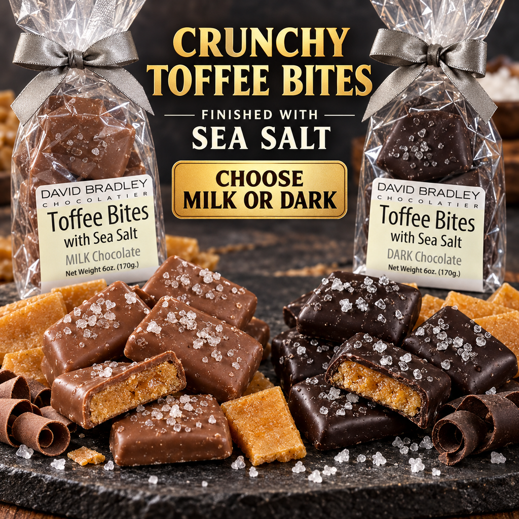 Toffee Bites with Sea Salt – Choose Milk or Dark Chocolate