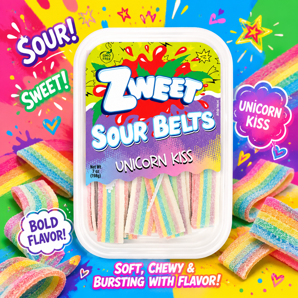 Unicorn Kiss Sour Belts | Zweet | With Tongs for Sharing