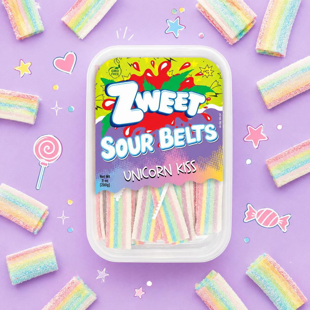 Unicorn Kiss Sour Belts | Zweet | With Tongs for Sharing